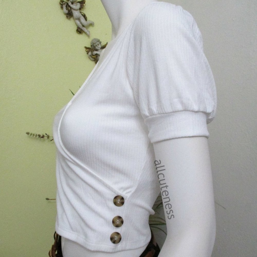 White Puff Sleeve Top Size Large
